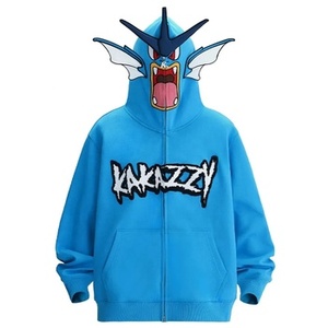 Hoodie surdimensionné personnalisé avec logo, fermeture éclair intégrale, style streetwear, pour hommes, avec trous pour les yeux, broderie chenille, logo personnalisé - Product Image 1