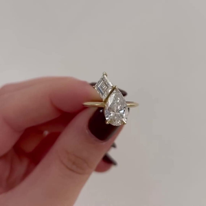 Pear Cut Floating Lozenge Cut Cz 2 Stone Ring Yellow Gold Engagement Ring 10K Solid Gold Toi Et Moi Ring Birthday Gift For <b>Wife</b> - Product Image 1