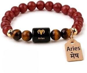 Bracelet en cristal du zodiaque Bélier, perles de qualité supérieure de 8 mm, étiquette en métal gravée au laser, bijoux Feng Shui - Product Image 1