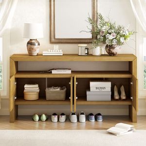 U_Style Credenza Moderna Minimalista a 4 Ante in Legno Massello Impiallacciato da 60 Pollici, Grande Capacità con Ripiano Aperto e Venature Naturali del Legno - Product Image 3