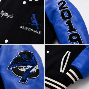 Wholesale Custom Logo Embroidery Baseball <b>Jacket</b> Sports Loose OEM Baseball Varsity <b>Jacket</b> Wool Body <b>Leather</b> Sleeves - Product Image 5