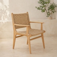 Silla de Comedor Moderna Contemporánea Malaka de Madera de Teca Sólida con Tejido de Ratán Sintético, No Plegable, Acabado Bien Lijado, Modelo CHA78