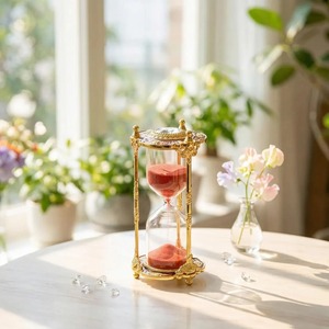 Lavish Gold And Blue Crystal Detailing Glass <b>Sand</b> <b>Timer</b> Luxury Decor And Gifting Hourglass Display Handcrafted From India - Product Image 2