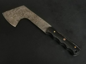 Custom Hand-Forged BA Enterprises 10.5" CUSTOM HAND MADE DAMASCUS STEEL <b>AXE</b> DENSIFIED WOOD <b>HANDLE</b> W/SHEATH - Product Image 2