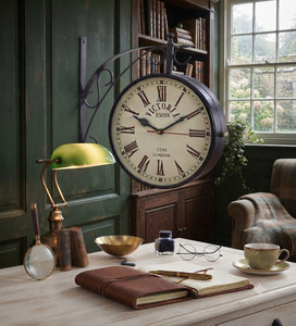 Double Sided Vintage Station Wall <b>Clock</b> One Side Roman Numeral Dial Other Side Analog 30mm Thick Metal Quartz <b>Battery</b> Powered - Product Image 5