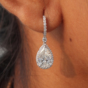 Pendientes de diamantes cultivados en laboratorio con corte de pera y marquesa de 2.2 quilates, E F VS1, oro blanco de 14K, joyería fina para mujer - Product Image 1