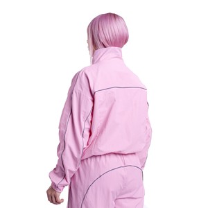 Ensemble de survêtement rose deux pièces pour femme, manches longues, fermeture éclair, style sportif, coupe ample, toutes saisons, respirant, en polyester tissé - Product Image 4