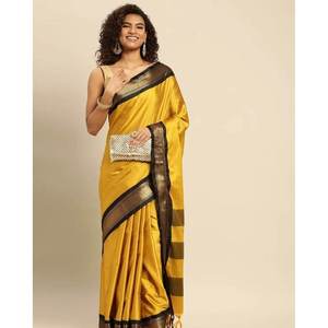 TRADITIONAL SILK PAITHANI ZARI WORK SAREE with UNSTITCHED BLOUSE YELLOW - Product Image 1