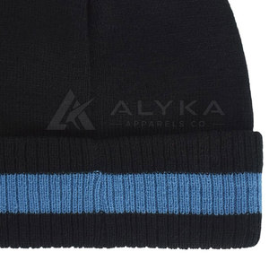 Reasonable Price Men <b>Beanies</b> Custom Logo Soft <b>Wool</b> Winter <b>Hat</b> Unisex Black <b>Beanie</b> With Blue Stripe Casual Style <b>Beanies</b> <b>Hats</b> - Product Image 5