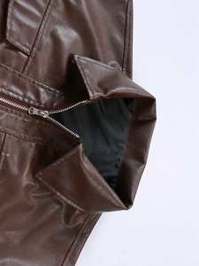 Fashion Long Sleeve Hooded Loose Fit PU Leather Canvas Varsity Biker <b>Pilot</b> <b>Jacket</b> Men Eco-Friendly Waterproof Plaid Letter Front - Product Image 3