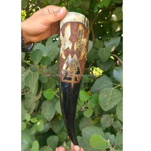 Viking Drinking Horn Engraved Design Horn <b>Large</b> Viking Drinking Horn with Stand <b>Cup</b> Mug Groomsmen Direct Factory Sell Customized - Product Image 3