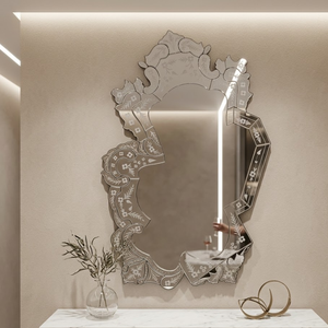 Miroir mural élégant de style vénitien, irrégulier, avec un design incurvé complexe |   Miroir de luxe avec cadre finition antique pour la décoration de la maison - Product Image 3