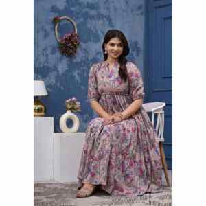 Elegante Vestido Largo de Modal con Estampado Floral, Lavable, Corte en A, para Mujer - Product Image 5