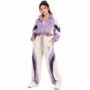 Windbreaker Sets New Design Latest Panel Design <b>Cropped</b> Jacket Loose Pants OEM Embroidered Sportswear - Product Image 4