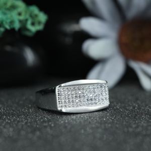 <b>Men</b>’s Moissanite Cluster <b>Ring</b> 925 Sterling <b>Silver</b> | Rectangular Pave Diamond Look Signet <b>Ring</b> for <b>Men</b> Wholesale - Product Image 4