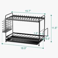 Égouttoir à vaisselle à 2 niveaux en métal Hanxi avec panier à ustensiles, support pour planche à découper et bac de récupération des eaux pour comptoir de cuisine