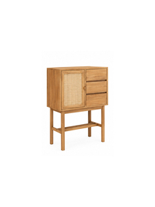 Mesita de Noche Moderna de Madera Maciza con 3 Cajones y Diseño de Puerta de Ratán para Dormitorio, Oficina en Casa, Muebles de Sala de Estar - Product Image 3