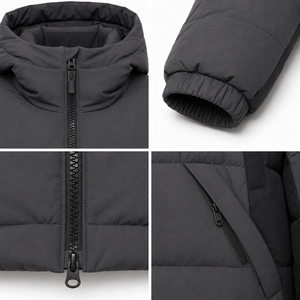 Custom Color Block Casual Puffer <b>Jacket</b> Outdoor Winter Windproof Breathable Zipper Pockets PVC Patch Service Smooth Polyester - Product Image 4