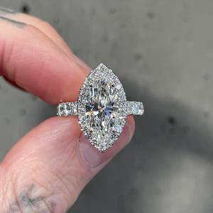 Anillo de Compromiso con Diamante Cultivado en Laboratorio, Corte Marquesa, Certificado IGI, con Halo, para Mujer - Product Image 1