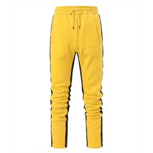 New Arrivals Men's Yellow Hooded Tracksuit <b>Set</b> Solid Color <b>Knitted</b> Casual Autumn Wear Activewear Pants With Black Side Stripes - Product Image 5