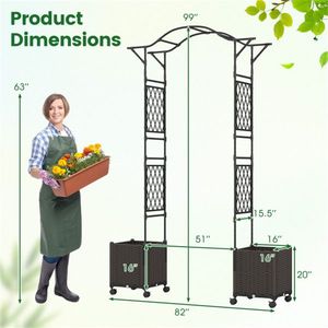 Arche de jardin auto-arrosante 2-en-1 avec bacs à plantes, 8 roues verrouillables, métal enduit de PE - pour mariages - Product Image 3