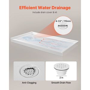 Piatto Doccia Rettangolare in Acrilico PVC Bianco 152x81 cm con Soglia Singola e Funzione Antiscivolo per Uso Interno - Product Image 3