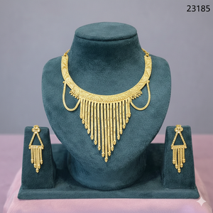 Elegant Gold-Plated Geometric <b>Necklace</b> <b>Set</b> with Floral Stud Earrings | Designer Party & Bridal Jewelry <b>Set</b> Model 23179 - Product Image 6