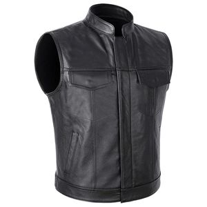 Gilet de motard en cuir véritable noir pour homme, col montant, fermeture éclair, longueur standard, vêtement d'extérieur fabriqué au Pakistan - Product Image 4