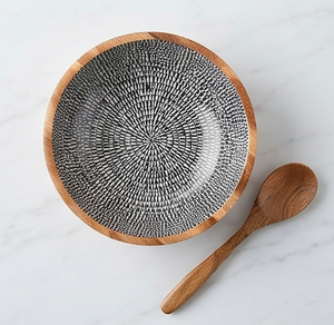 Bol à salade en bois et cuillère, en bois d'acacia mangue, avec revêtement émaillé, bols à collation jetables, sans danger pour les aliments - Product Image 1