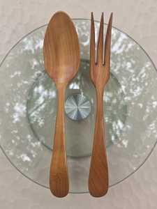 Ensemble de saladiers modernes en bois écologiques avec fourchette et cuillère pour les fêtes - Vaisselle de cuisine et décoration de table - Product Image 2