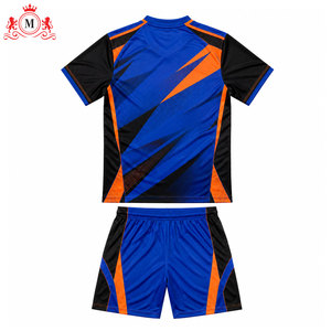 ชุดเสื้อฟุตบอลสีน้ำเงินส้มดำแบบซับลิเมชั่นพร้อมกางเกงขาสั้น ชุดยูนิฟอร์มฟุตบอลสำหรับผู้ใหญ่ ผ้าโพลีเอสเตอร์ระบายอากาศ ตรวจจับรอยขาดด้วยเข็ม - Product Image 2