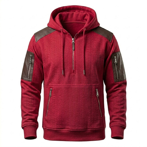Blue Plus Size Men Hooded Sweatshirt Zip Up Hoodie Contrast Shoulder Zip Pocket Pullover - Product Image 6