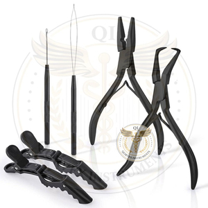 Kit d'outils pour extensions de cheveux noirs, comprenant des pinces à micro-anneaux, des clips, des pinces de dépose pour extensions de cheveux naturels - Product Image 1