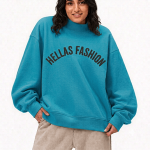 Sudadera de cuello alto para mujer de Hellas Fashion, ligera, de algodón y forro polar, estilo casual premium, con mangas caídas en la parte delantera. - Product Image 1