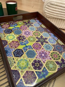 Bandeja de madera impresa decorativa para mesa de centro, organizador para sala de estar, plato de servicio al por mayor - Product Image 5