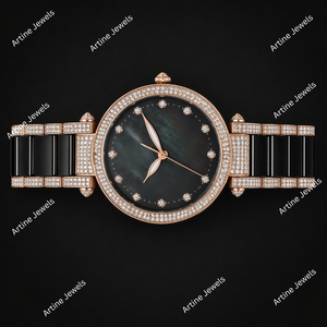 Reloj de Mujer con Diamantes en Oro Rosa, Esfera Negra, Reloj de Pulsera de Lujo, Elegante Reloj de Moda, Accesorio de Joyería Premium - Product Image 3
