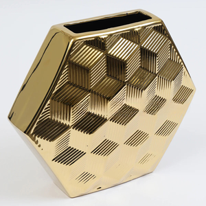 Jarrón de Metal Dorado con Forma Hexagonal para Arreglos Florales Artificiales, Decoración de Mesa para el Hogar, Estilo Nórdico Fabuloso - Product Image 1