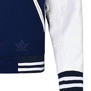Custom Men's Navy White Varsity <b>Jacket</b> Embroidered Patch Preppy Style V-neck Breathable Quick Dry <b>Fleece</b> <b>Lining</b> Winter Outerwear - Product Image 6