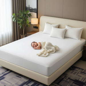 Waterproof Terry Fitted <b>Bed</b> Protector 75x48x13 Inch Plain Style for Hotels - Product Image 3