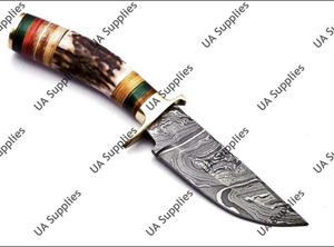 Cuchillo de bolsillo multiusos ligero de acero de Damasco de 6 pulgadas con cuerno de ciervo, personalizable al por mayor OEM/ODM para camping y bricolaje - Product Image 2