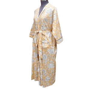 Robe Kimono Élégante à Imprimé Floral Longue en Satin pour Femme Col en V Manches Trois-Quarts Fermeture à Ceinture Printemps 100% Coton Séchage Rapide - Product Image 4