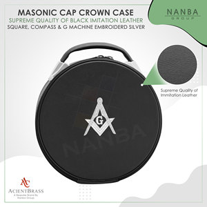 Estuche para Gorra Masónica, Negro, Imitación Cuero, Bordado a Mano Blanco, Escuadra y Compás (G) - Product Image 5