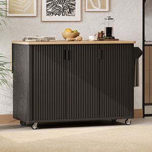 51\" Fluted Kitchen Island Drop Leaf Farmhouse Accent Rolling Kitchen Cart Internal Storage Rack Targeted Audience Kitchen - Product Image 1