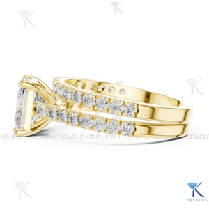 KRUP JEWELS Ensemble de mariage et de fiançailles personnalisé avec diamant CVD de laboratoire taille princesse, serti pavé, plaqué or 18 carats, certifié IGI - Product Image 5