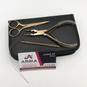 Kit profesional de extensiones de cabello color oro rosa, tijeras de 2 orificios y pinzas de bucle, kit de extensiones de cabello personalizado de grado quirúrgico - Product Image 2