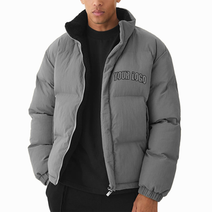 Custom Winter Down Coats Ultra <b>Light</b> Cropped Duck Goose Chenille Embroidery Padded Detachable Hat Bubble <b>Puffer</b> <b>Jacket</b> for Men - Product Image 1