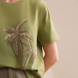 Nueva Camiseta de Verano, Linda, con Parches Florales y Mariposas, Bordada con Cuentas, de Algodón Blanco, Hecha a Mano, Artesanía, Transpirable - Product Image 1