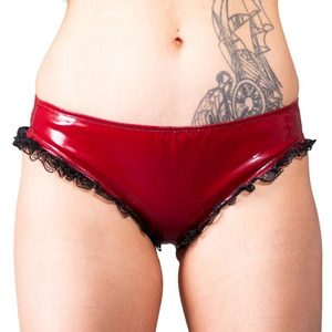 Braguitas de Bikini de Nailon Rojo con Ribete de Encaje Negro, Ropa Interior Femenina Sexy de Talle Bajo, Diseño Sin Costuras - Product Image 5