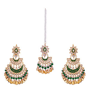 Parure de boucles d'oreilles et diadème Kundan faites à la main de haute qualité pour femmes, boucles d'oreilles ethniques de fête avec paillettes, bijoux de mode en gros - Product Image 1