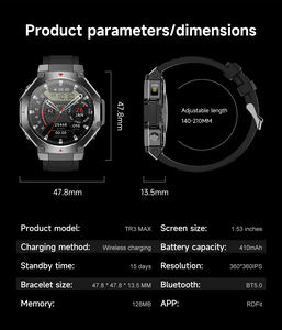 Montre connectée TR3MAX avec lampe torche, écran TFT de 1,53 pouce, étanche IP67, GPS, moniteur de fréquence cardiaque, lampe torche pour les aventures en plein air - Product Image 6